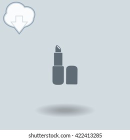 Lipstick icon with shadow. Cloud of download with arrow.