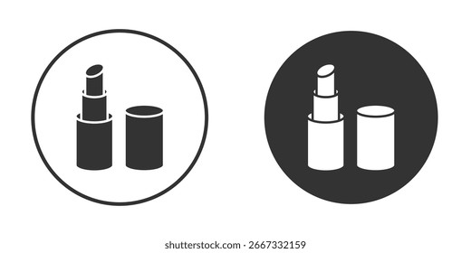 Icono de lápiz labial en versiones de diseño plano de moda en blanco y negro.