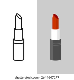Modelo de design de vetor de ícone de batom. Mulher cosméticos produto ilustração simples. Estilos de contorno e preenchimento plano