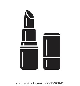 ícone de batom ilustração vetorial mostrando tubo aberto maquiagem cosmética beleza produto moda lábios estilo cor conceito isolado branco fundo design elemento