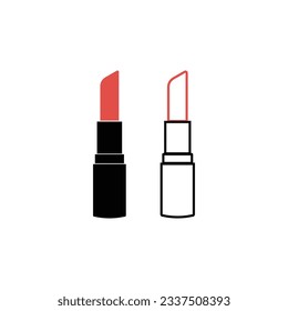 Lipstick icon vector silhouette and line on white background