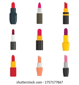 Lipstick icons set. Flat set of lipstick vector icons for web design