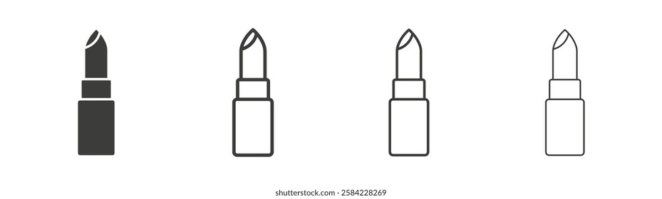 Lipstick icons set. Liner outlined and flat black color