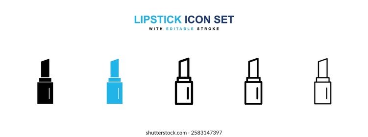 Lipstick icons vector collection in black and blue colors on white background