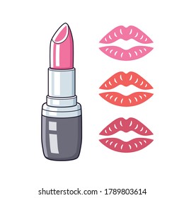 Dibujo aislado de lápiz labial vectorial y labios besar colores de impresión