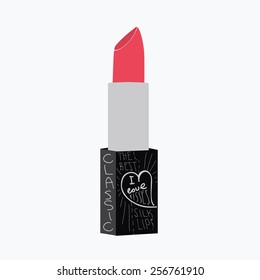 Lipstick isolated on white background. Vector typography illustration. Vintage poster.