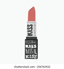 Lipstick isolated on white background. Vector typography illustration. Vintage poster.