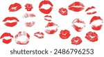 Lipstick kiss with lips print. Vector kiss mark imprint