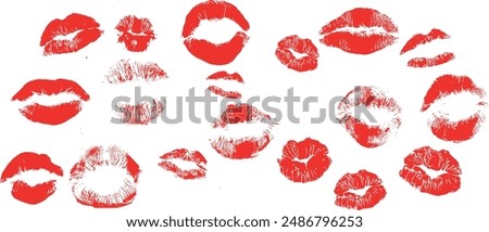 Lipstick kiss with lips print. Vector kiss mark imprint