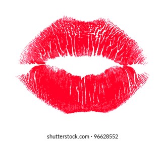 Lipstick kiss on white background
