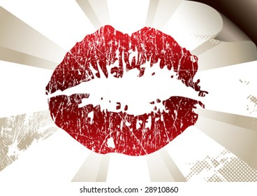 Lipstick kiss, poster. Vector illustration.