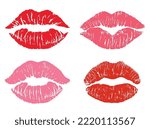 Lipstick kiss print isolated vector set. red vector lips set. Different shapes of female sexy pink and red lips. Sexy lips makeup, kiss mouth. Female mouth. Print of lips kiss vector background. 