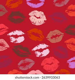Lipstick kiss seamless pattern. Lipstick kiss background