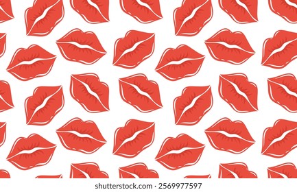 Lipstick kiss seamless pattern. Red Lips Kiss. Love and Romantic symbol. Valentine's day background. Flat Vector illustration 