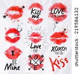 Lipstick kiss signs prints red lettering about love