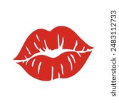 Lipstick kiss. Vector linear icon isolated on white background.