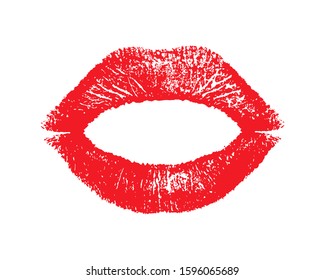 Lipstick kiss. Women lips. Lips traces isolated on white background. Print red kiss. Fashion makeup. Texture mouth. Imprint real female lips. Beauty pomade. Romantic design love. Vector illustration 