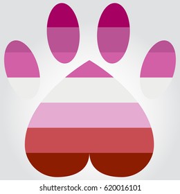 Lipstick lesbian pride flag in a form of animal paw. Vector EPS 10