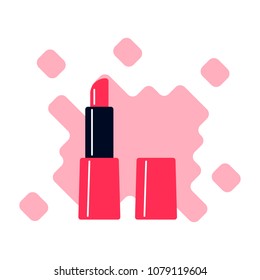 Lipstick lip with a cap. Smears in the background. Flat style.