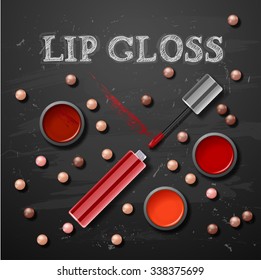 Lipstick, lip gloss. decorative cosmetics make up