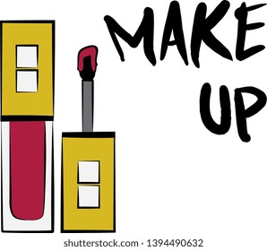 
lipstick and lip gloss make up, Hand drawn cosmetics set. Make up, brush - Fashion illustration vector object isolated on white background