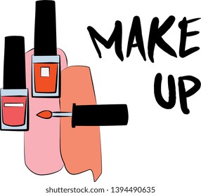 
lipstick and lip gloss make up, Hand drawn cosmetics set. Make up, brush - Fashion illustration vector object isolated on white background