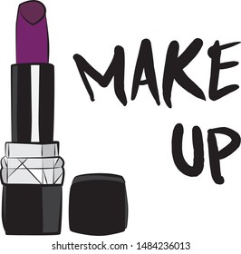 lipstick and lip gloss make up, Hand drawn cosmetics set. Make up, brush - Fashion illustration vector object isolated on white background

