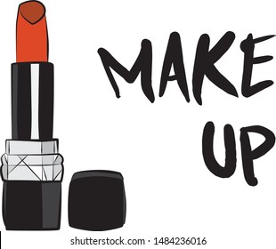 lipstick and lip gloss make up, Hand drawn cosmetics set. Make up, brush - Fashion illustration vector object isolated on white background
