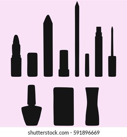 lipstick and lip gloss, nail polish, lip liner vector silhouette isolated