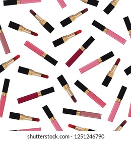 lipstick and lip gloss seamless vector pattern background illustration