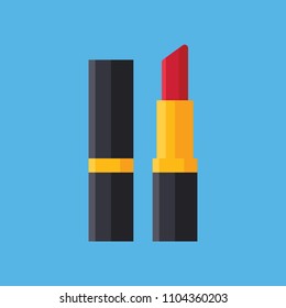 Lipstick for lips flat icon isolated on blue background. Beauty and Makeup sign symbols in flat style. Vector illustration for web and mobile design.