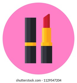 Lipstick for lips flat icon isolated on pink background. Beauty and Makeup sign symbols in flat style. Vector illustration for web and mobile design.