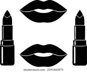 lipstick lips icon silhouette vector illustration