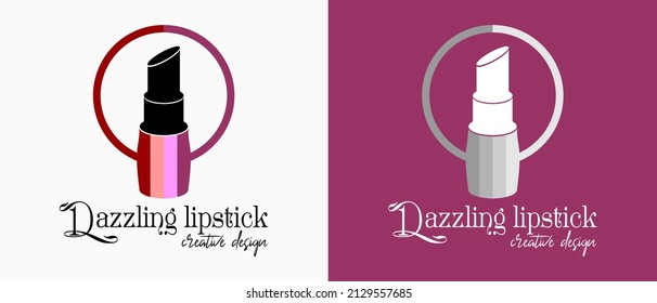 lipstick logo design with creative colorful concept in circle lines. premium vector makeup or lifestyle logo illustration