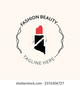 Lipstick logo design for makeup fashion shop and beauty vector cosmetic design template