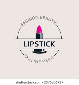 Lipstick logo design for makeup fashion shop and beauty vector cosmetic design template