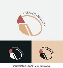 Lipstick logo design for makeup fashion shop and beauty vector cosmetic design template