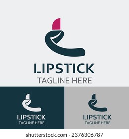 Lipstick logo design for makeup fashion shop and beauty vector cosmetic design template