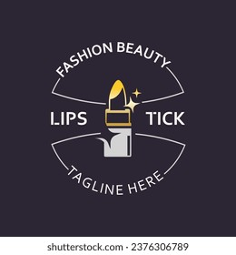 Lipstick logo design for makeup fashion shop and beauty vector cosmetic design template