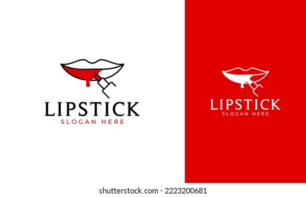 Diseño del logotipo de lápiz labial. Símbolo mínimo de labios rojos con estilo de línea. Hermoso icono de maquillaje