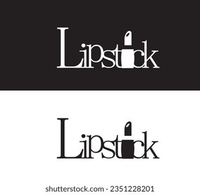 lipstick logo design text with icon of lipstick logo design 