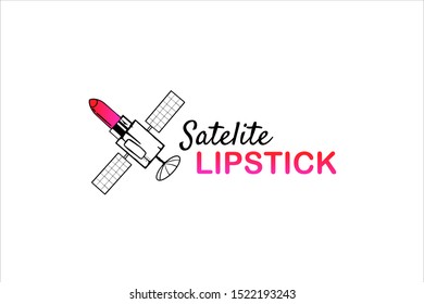 lipstick logo with a satellite symbol for beauty salon or makeup artist logo