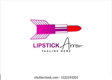 lipstick logo template with combination of an arrow and lipstick for lip balm, lip gloss, salon or makeup artist logo