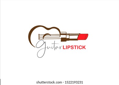 lipstick logo template with combination of a guitar and lipstick for salon logo, lip balm, lip gloss, or makeup artist logo