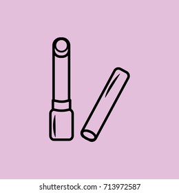 lipstick in a long case with an open lid on a purple background