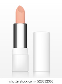 Lipstick for make up isolated on white background. Vector illustration of red lipstick. Excellent advertising poster for promoting of makeup premium product