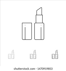 Lipstick, Makeup Bold and thin black line icon set. Vector Icon Template background