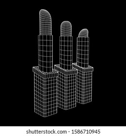 Lipstick makeup concept. Wireframe low poly mesh vector illustration