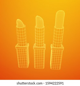 Lipstick makeup concept. Wireframe low poly mesh vector illustration