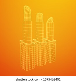 Lipstick makeup concept. Wireframe low poly mesh vector illustration